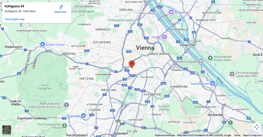 Anfahrt SanBao - Zentrum für Balance Karte mit Standort des Studios: Kohlgasse 40/2, 1050 Wien, nahe Reinprechtsdorfer Straße.